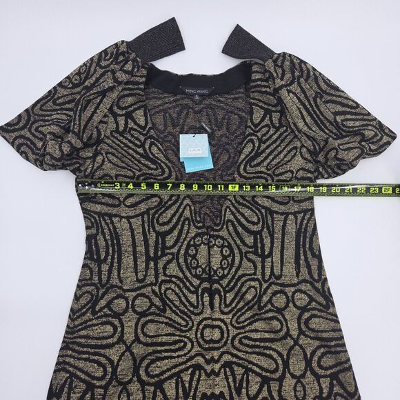 Ming Wang Cardigan Sweater Womens Small Black Gold Metallic Knit Quiet Luxury - Picture 6 of 9